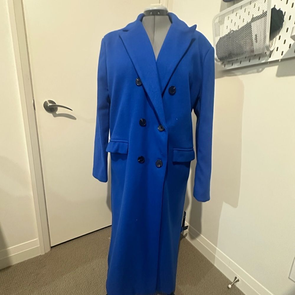 Women's Wool Blue Double-Breasted Coat L Women USED ONCE - Picture 1 of 2